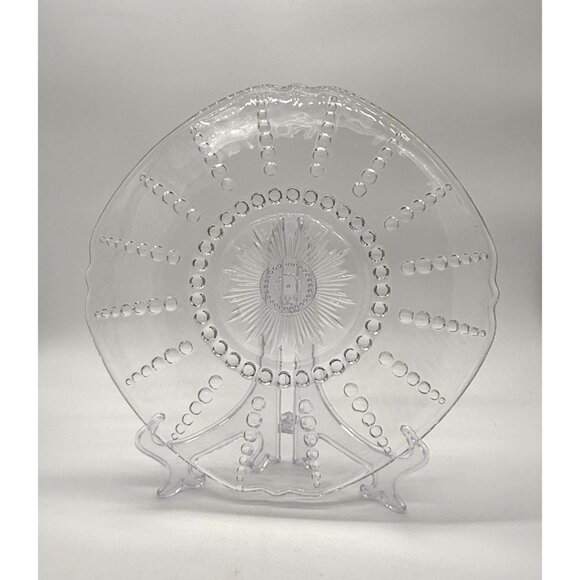 Vtg. Federal Glass Columbia Clear Sunburst Cake/Serving Plate w/Beads - Picture 1 of 7